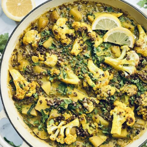 vegan cauliflower curry lentils