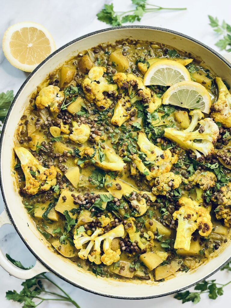 vegan cauliflower curry lentils