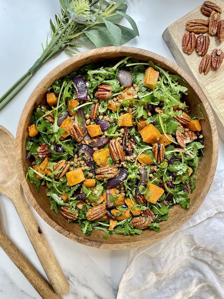 Sweet potato pecan salad lentils