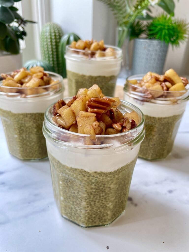 Vegan Spiced Chia pudding with caramelised apples