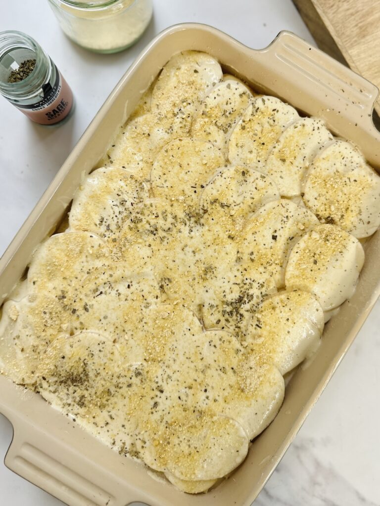 Vegan Dauphinoise Potatoes before baking