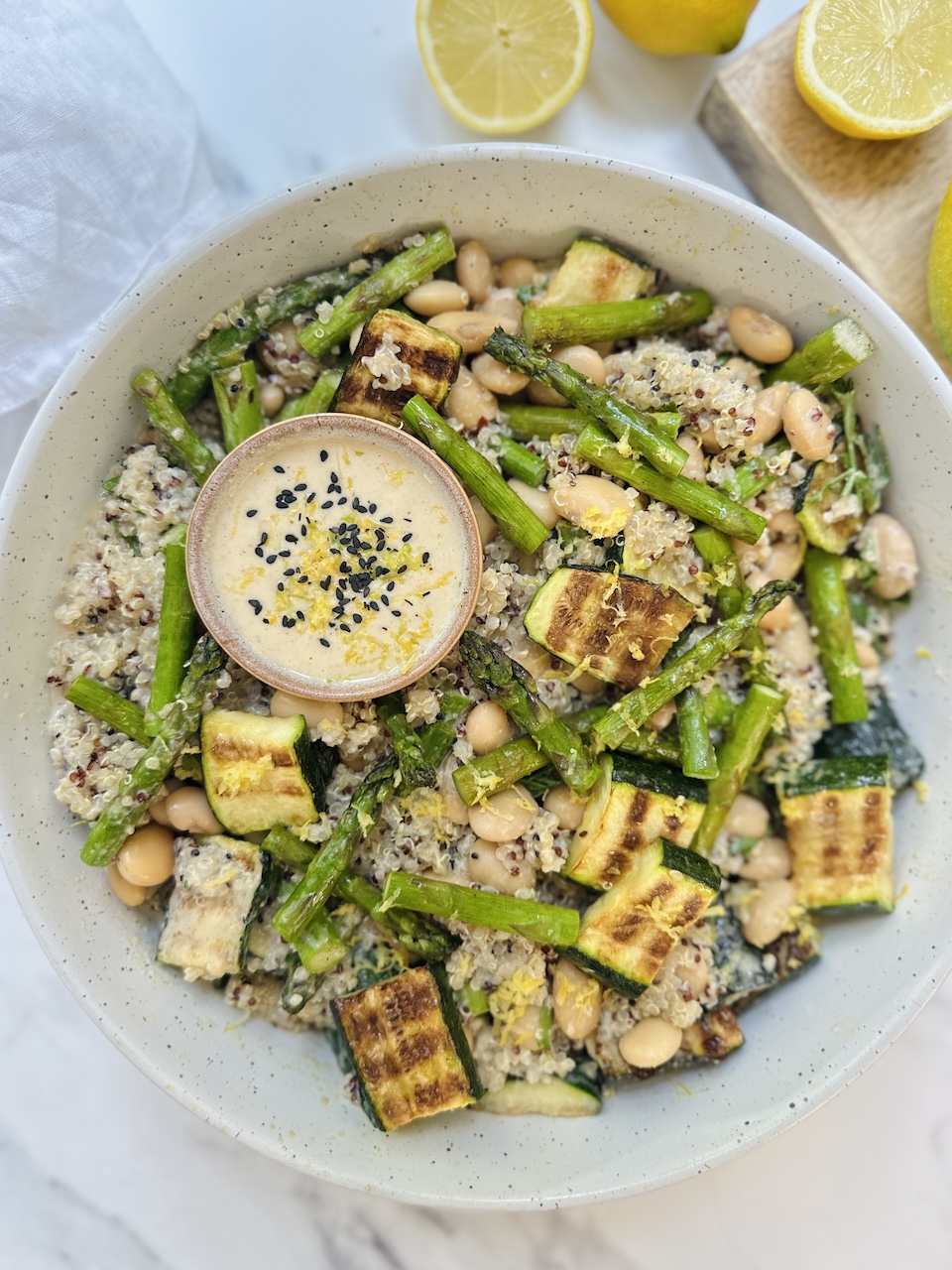 Asparagus Salad with Lemon Tahini Quinoa - Helen Ridgeway Nutrition