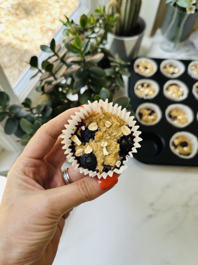 healthy oat muffin in hand