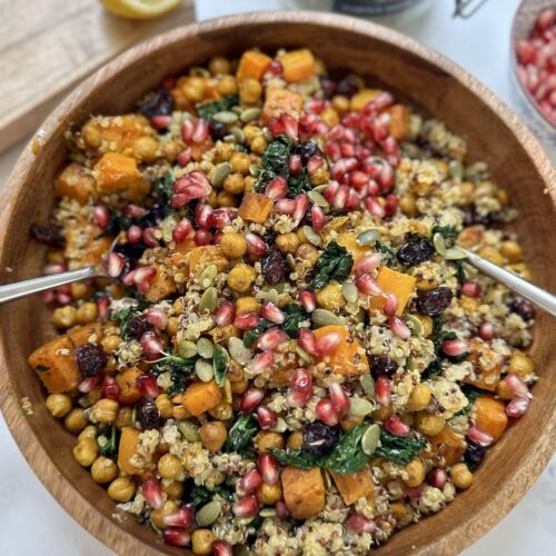 autumn salad with squash chickpeas and kale