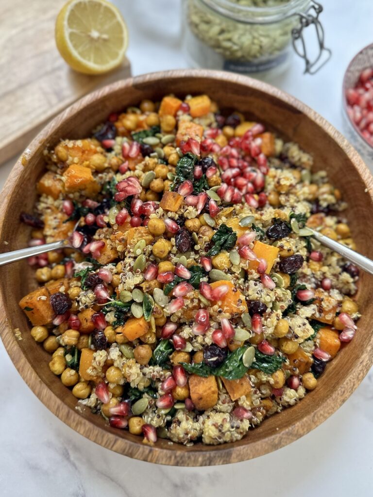 autumn salad with squash chickpeas and kale