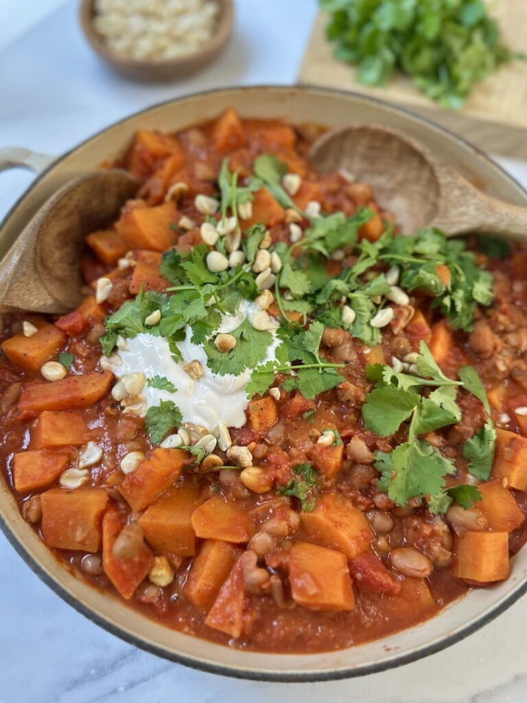sweet potato stew with borlotti beans