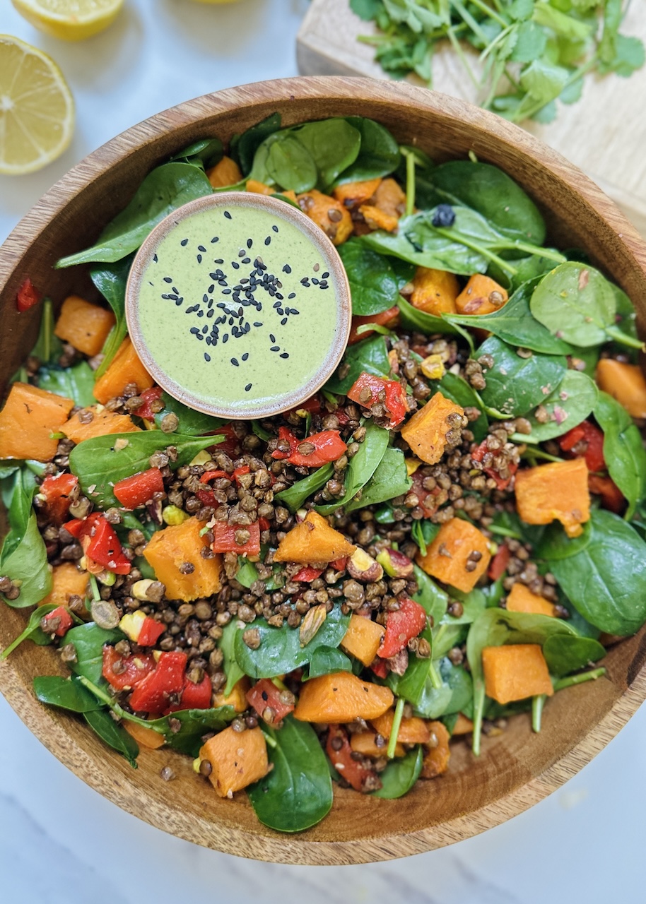 Crispy Lentil Salad with Pistachio Dressing