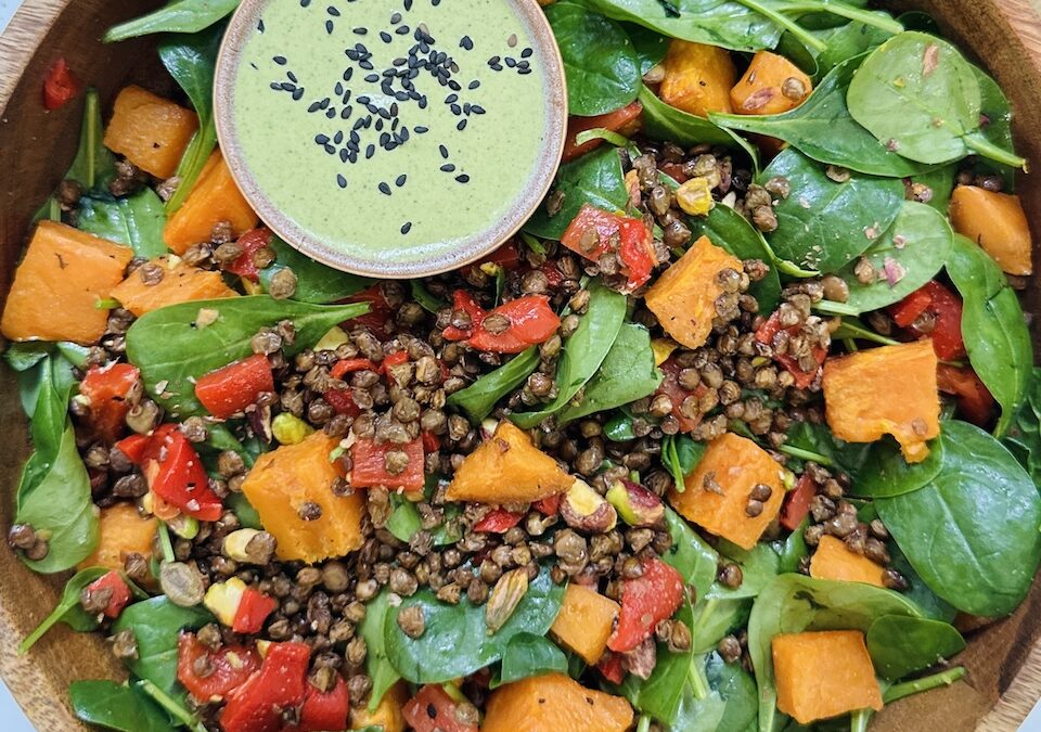 Crispy Lentil Salad with Pistachio Dressing