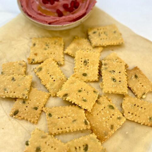 chickpea seeded crackers with hummus