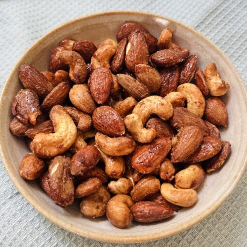 maple roasted nuts in a bowl