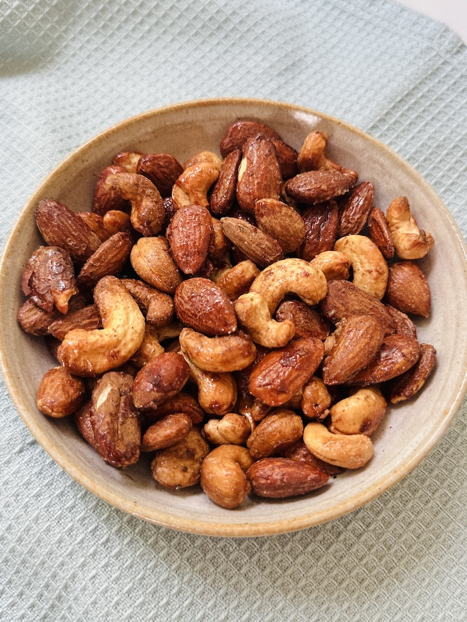 maple roasted nuts in a bowl