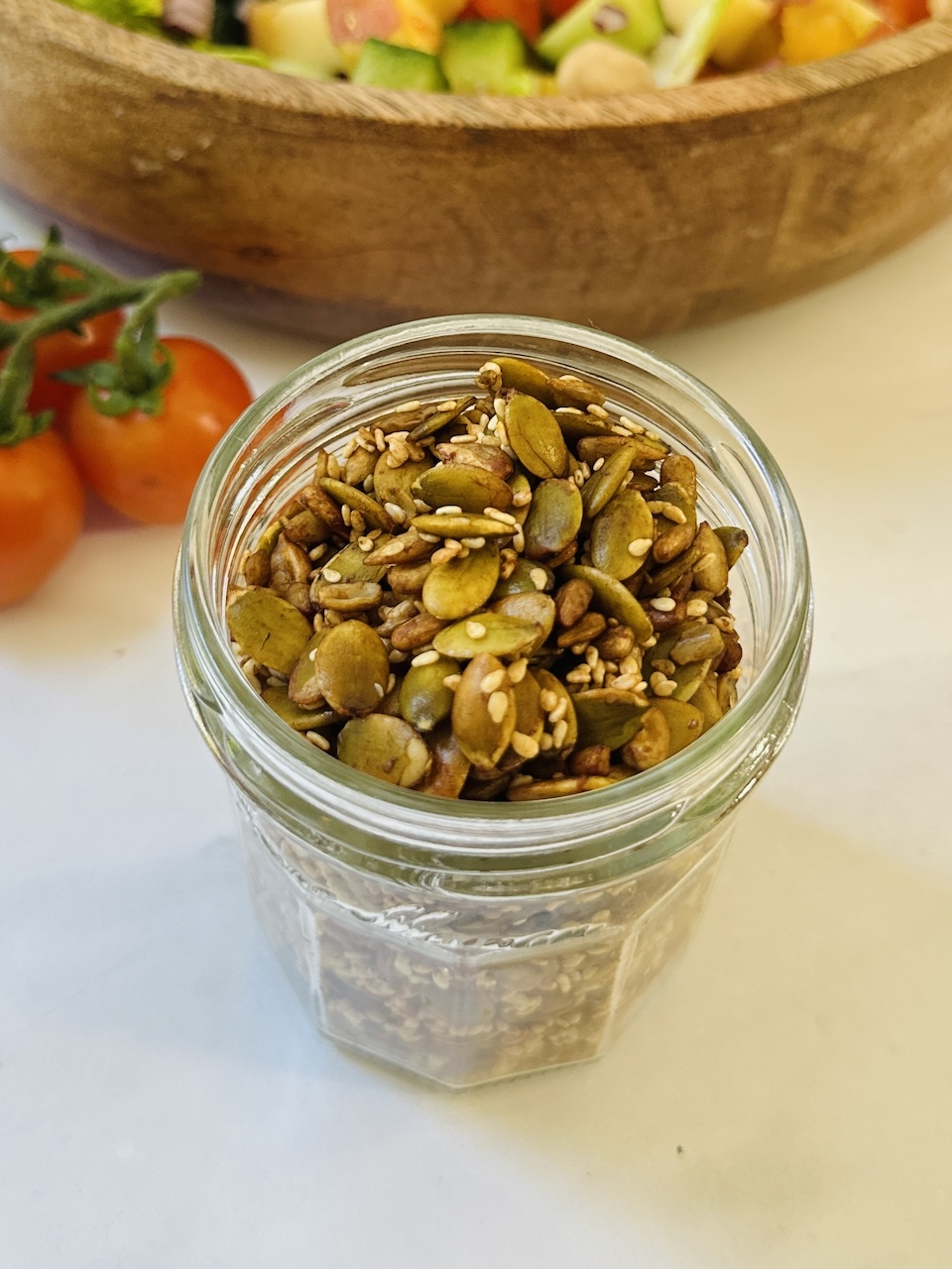 tamari roasted seeds in jar