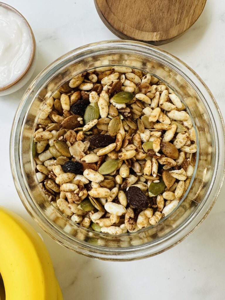 puffed rice granola in jar