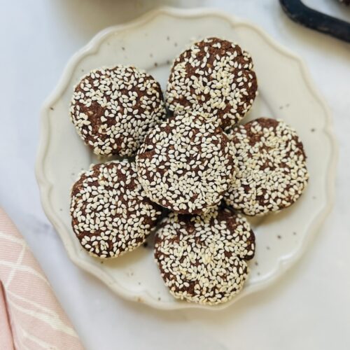 sesame cookies with cacao on a plate