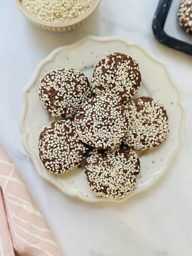 sesame cookies with cacao on a plate