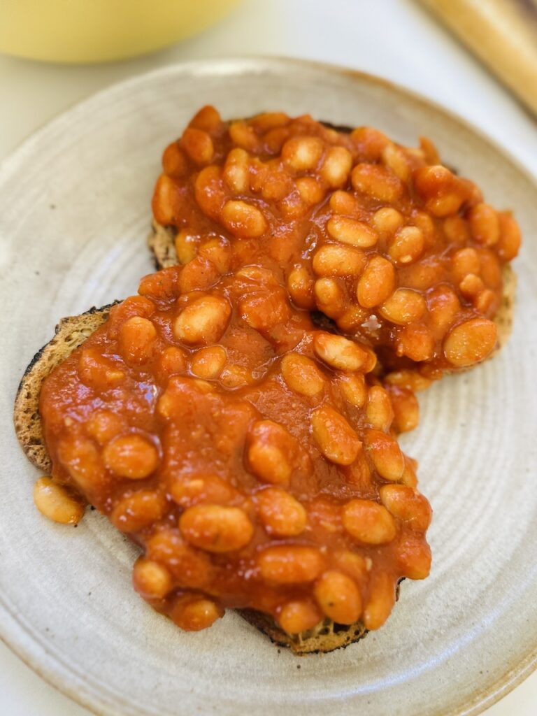 homemade beans on toast on a plate